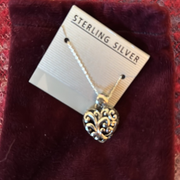 Sterling Silver Filagree Heart Charm on Necklace - Picture 4 of 7